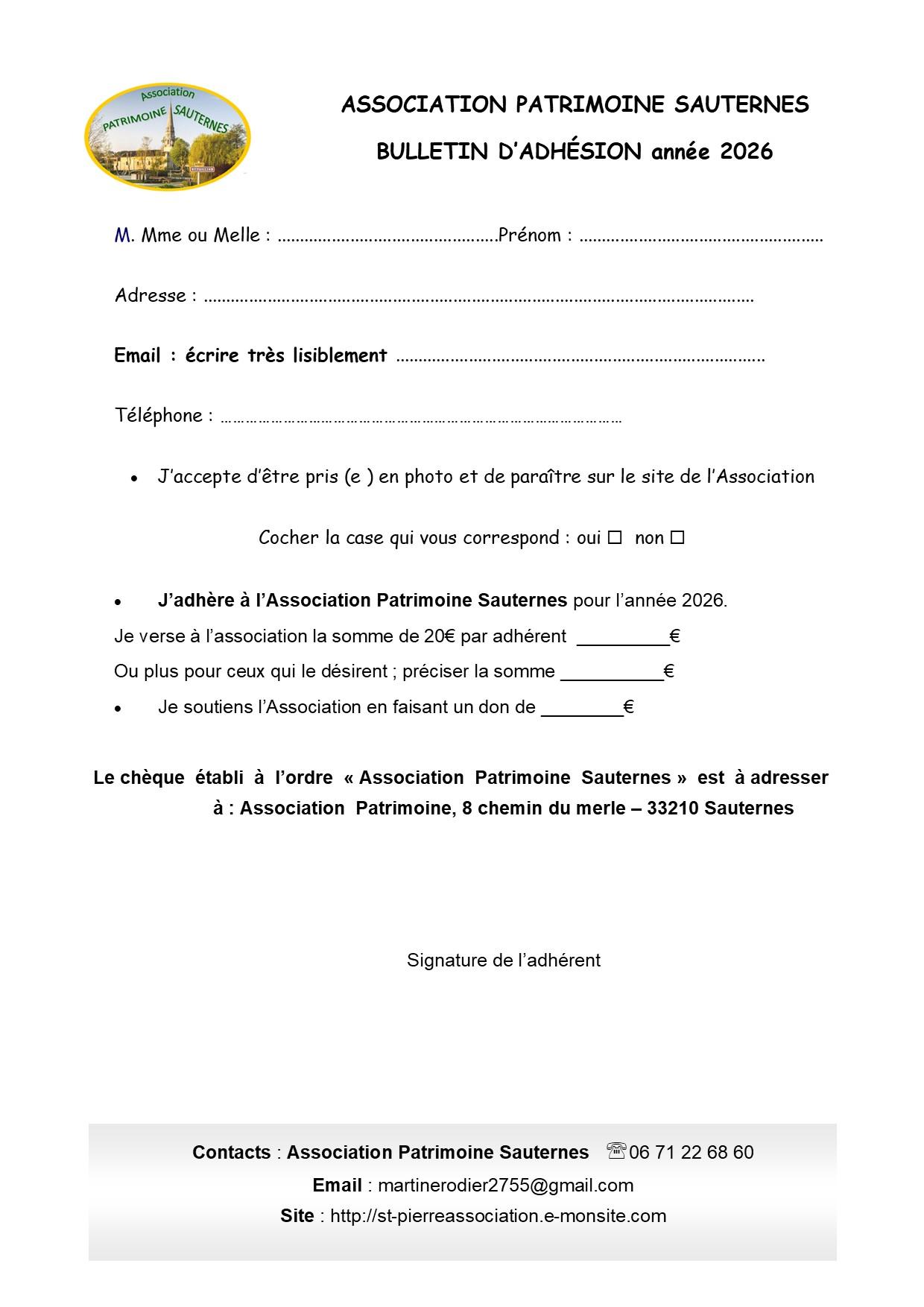 Adhesion 2026 patrimoine sans iban