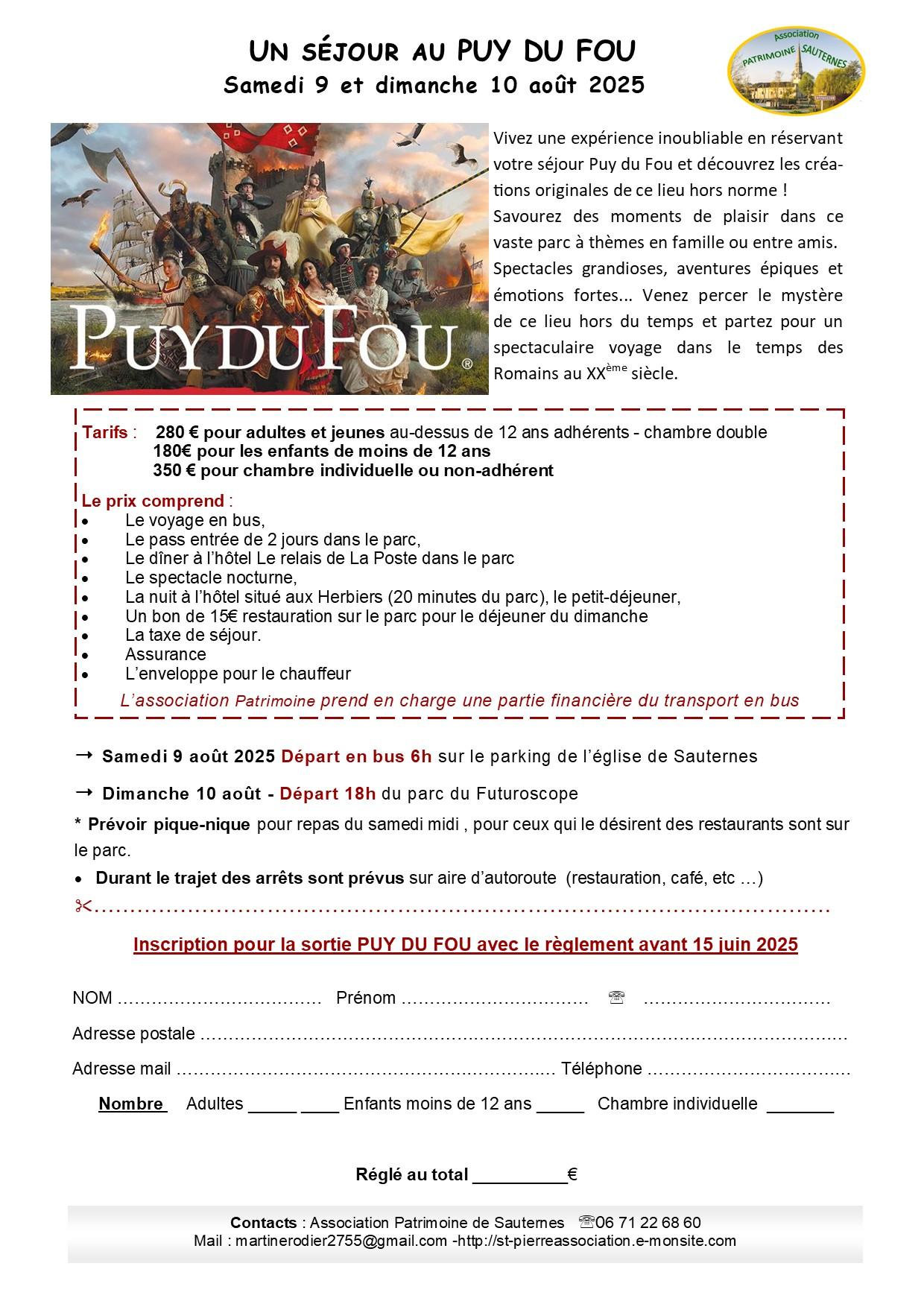 Inscription au 21 janvier puy du fou 2025