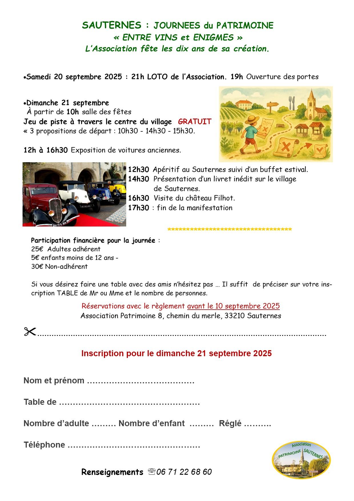 Inscription repas journees patrimoine