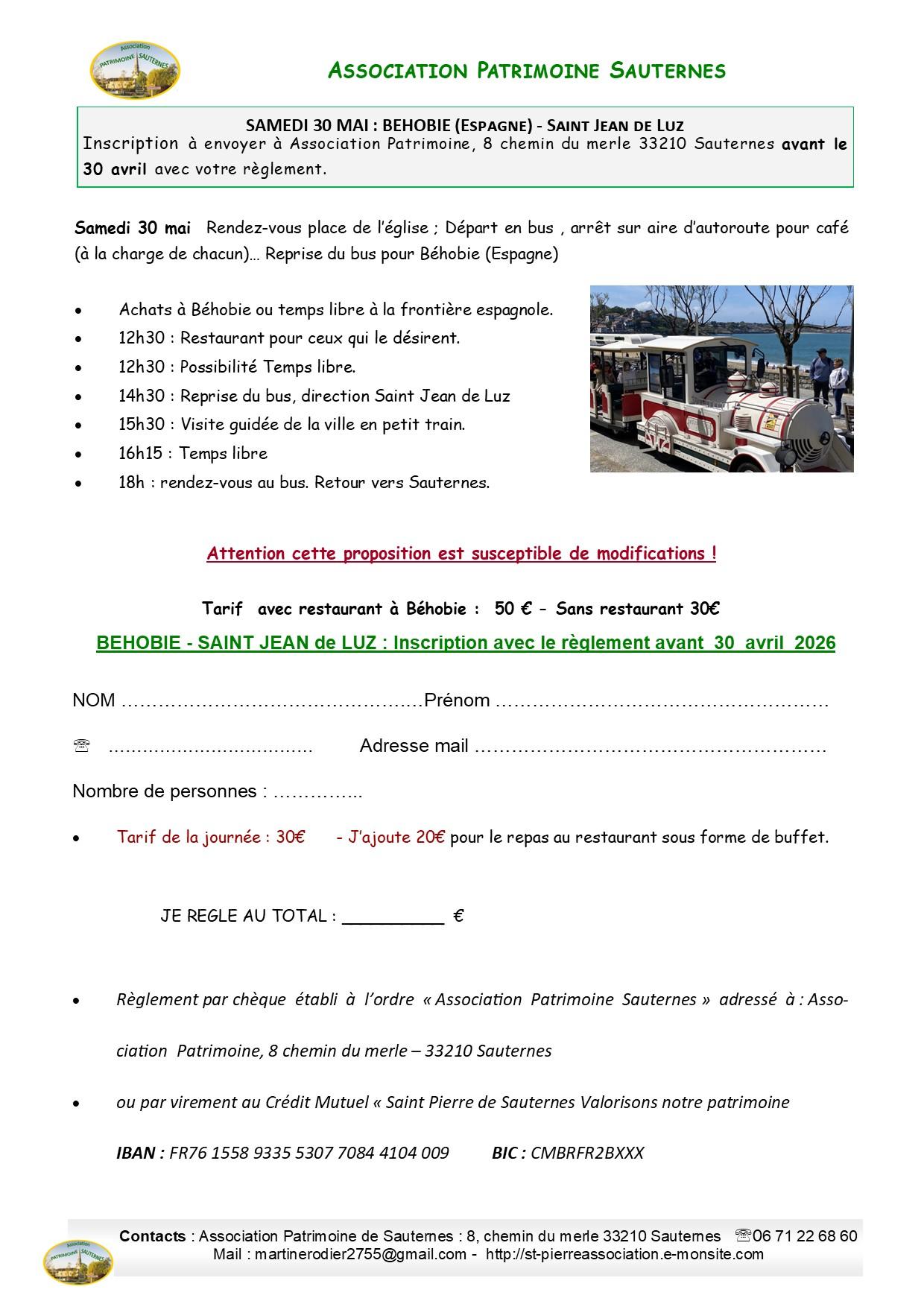 Inscription saint jeau de luz 2026